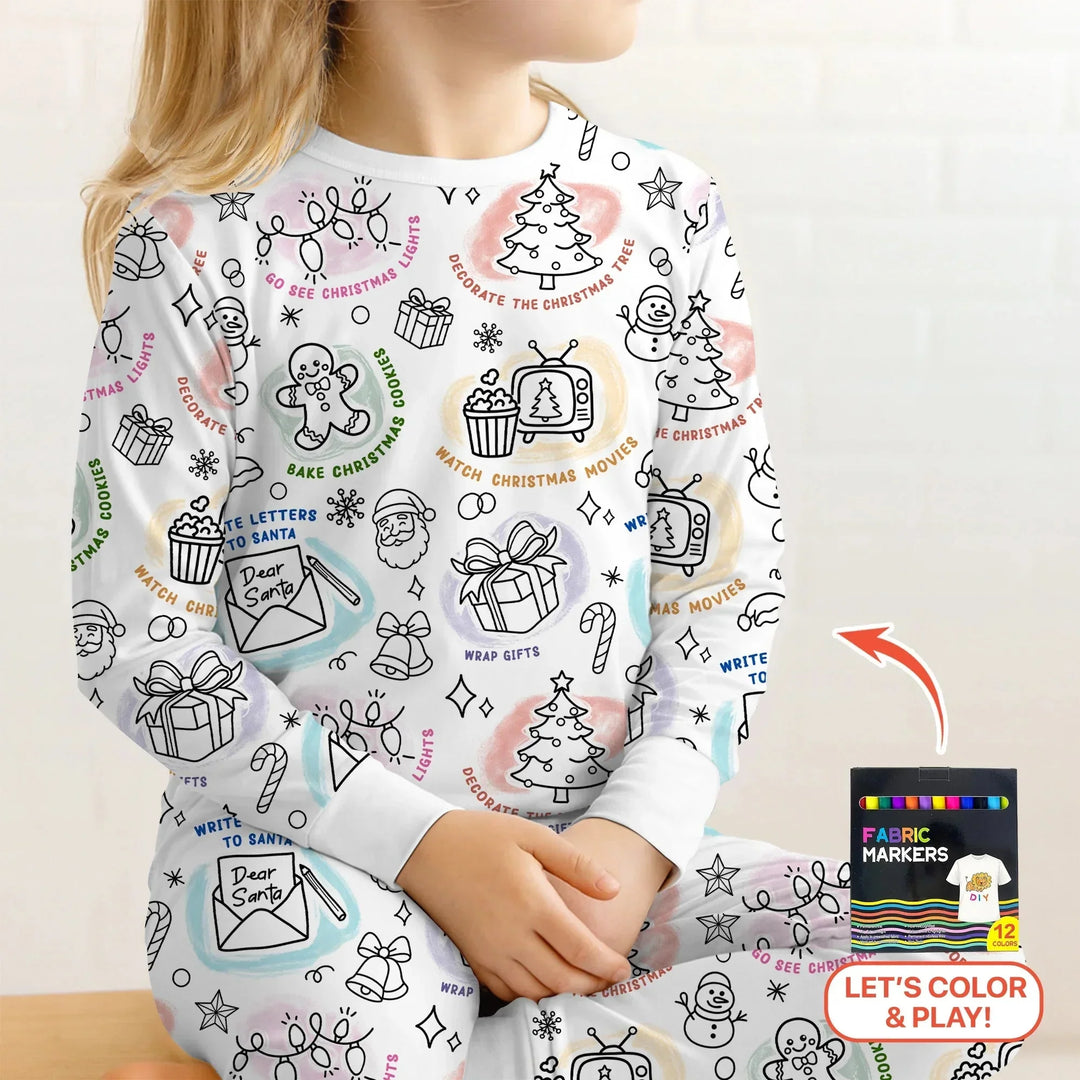 Christmas Activities Colorable Two Piece Long Sleeve Pajama Set , Christmas Activities Colorable Two Piece Long Sleeve Pajama Set - 12-18M