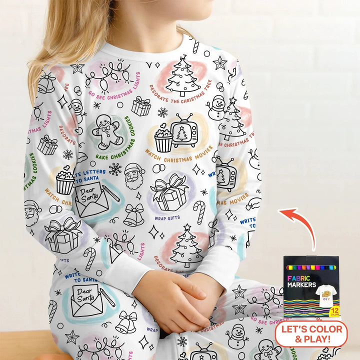 Christmas Activities Colorable Two Piece Long Sleeve Pajama Set , Christmas Activities Colorable Two Piece Long Sleeve Pajama Set - 12-18M