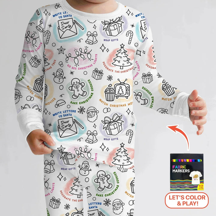 Christmas Activities Colorable Two Piece Long Sleeve Pajama Set , Christmas Activities Colorable Two Piece Long Sleeve Pajama Set - 12-18M