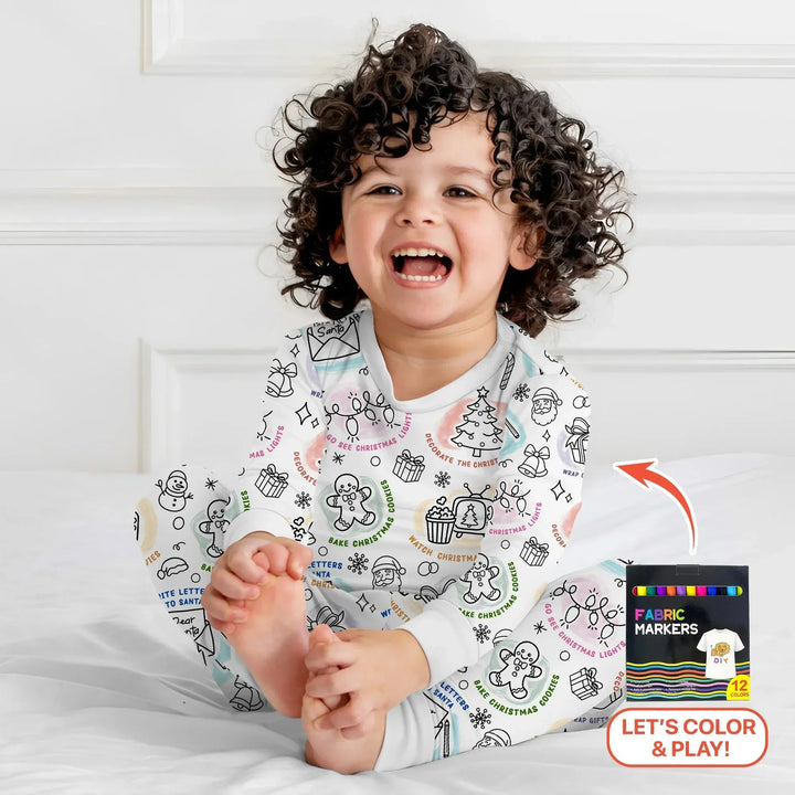 Christmas Activities Colorable Two Piece Long Sleeve Pajama Set , Christmas Activities Colorable Two Piece Long Sleeve Pajama Set - 12-18M