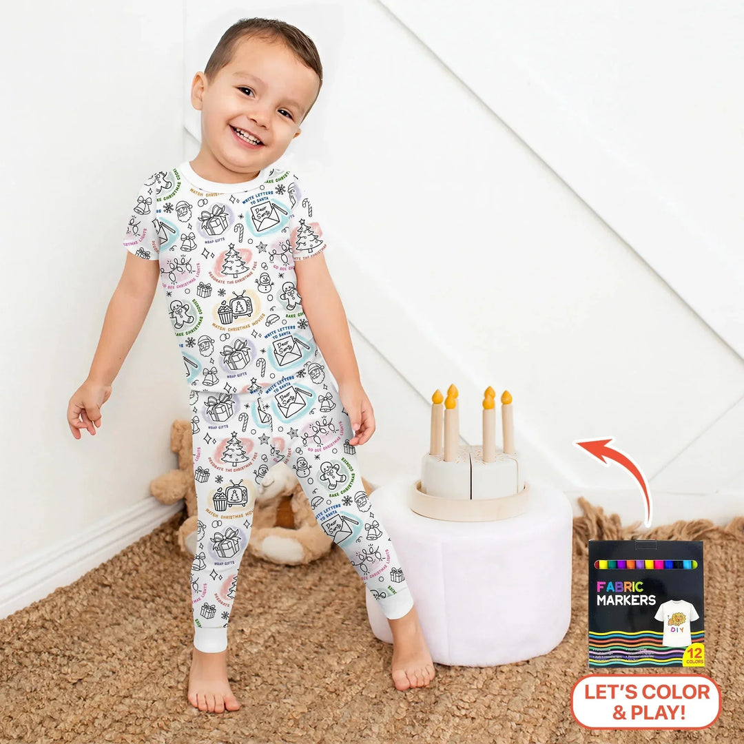 Christmas Activities Colorable Two Piece Short Sleeve Pajama Set , Christmas Activities Colorable Two Piece Short Sleeve Pajama Set - 12-18M