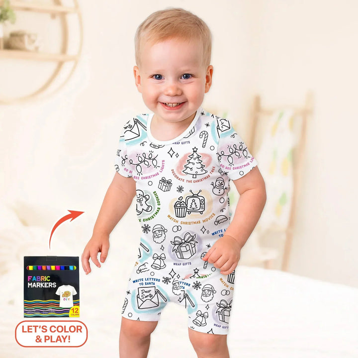 Christmas Activities Colorable Two Piece Short Sleeve Shorts Pajama Set , Christmas Activities Colorable Two Piece Short Sleeve Shorts Pajama Set - 12-18M