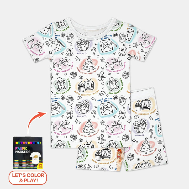 Christmas Activities Colorable Two Piece Short Sleeve Shorts Pajama Set , Christmas Activities Colorable Two Piece Short Sleeve Shorts Pajama Set - 12-18M