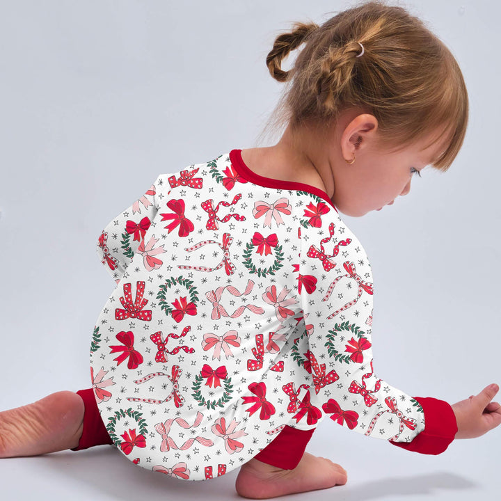 Christmas Bows Convertible Zippered Romper , Christmas Bows Convertible Zippered Romper - Newborn