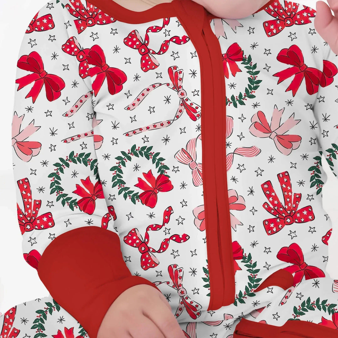Christmas Bows Convertible Zippered Romper , Christmas Bows Convertible Zippered Romper - Newborn
