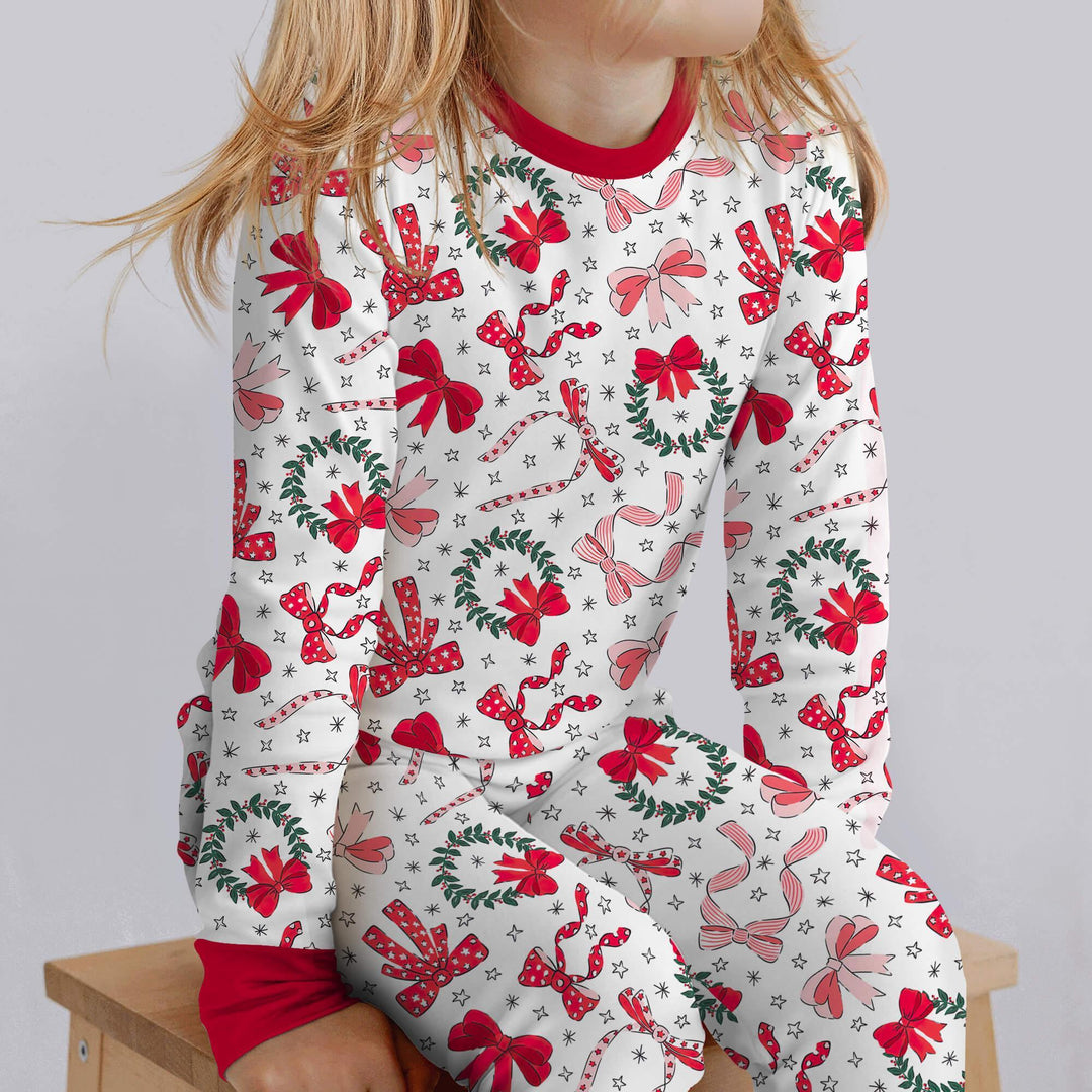 Christmas Bows Two Piece Pajama Set , Christmas Bows Two Piece Pajama Set - 12-18M