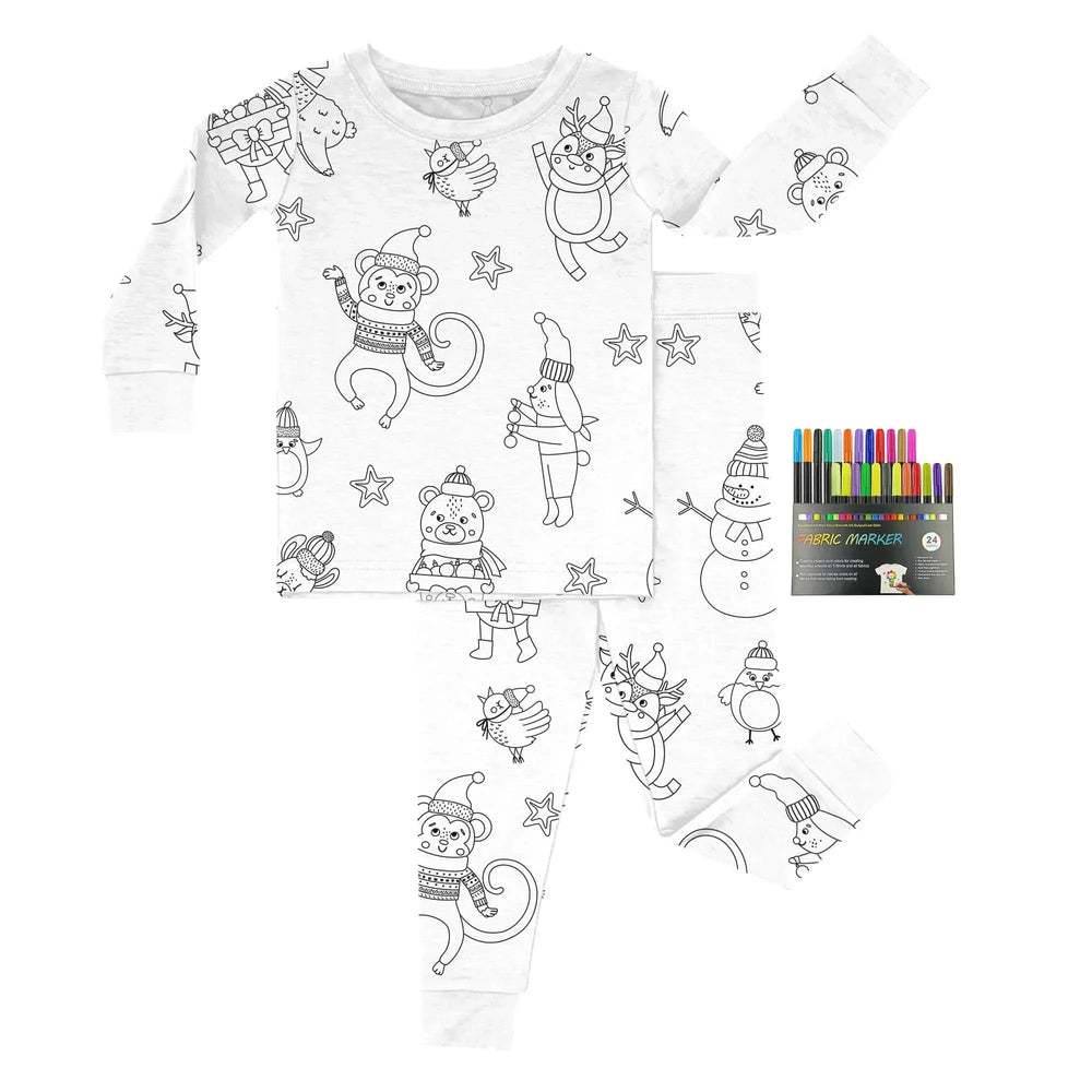 Christmas Colorable Two Piece Pajama Set , Christmas Colorable Two Piece Pajama Set - Christmas Colorable 1 / 3T