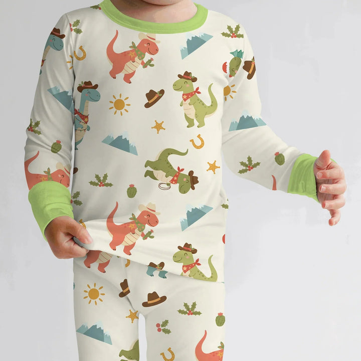 Christmas Cowboy Dinosaur Two Piece Long Sleeve Pajama Set , Christmas Cowboy Dinosaur Two Piece Long Sleeve Pajama Set - 12-18M