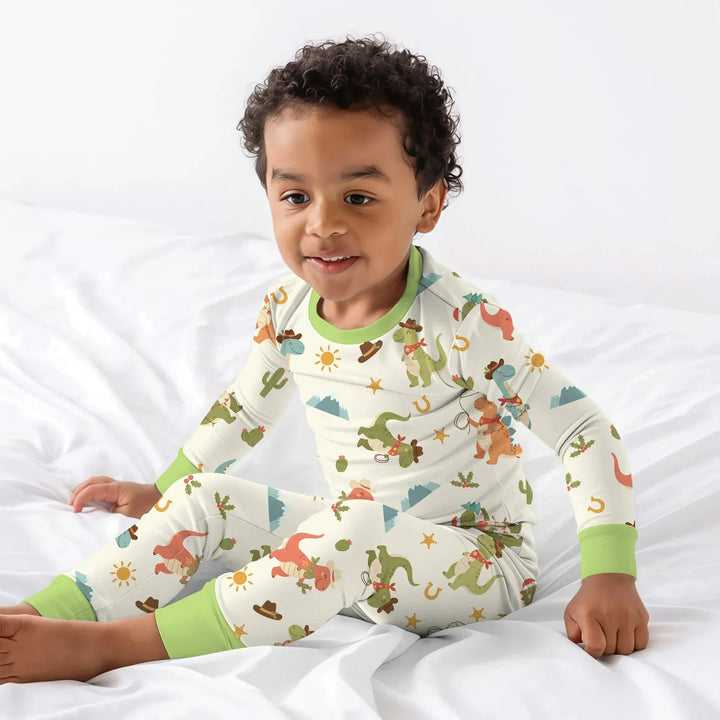 Christmas Cowboy Dinosaur Two Piece Long Sleeve Pajama Set , Christmas Cowboy Dinosaur Two Piece Long Sleeve Pajama Set - 12-18M