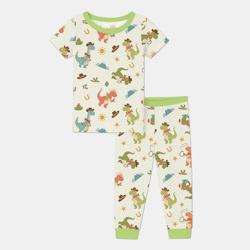 Christmas Cowboy Dinosaur Two Piece Short Sleeve Pajama Set , Christmas Cowboy Dinosaur Two Piece Short Sleeve Pajama Set - 12-18M