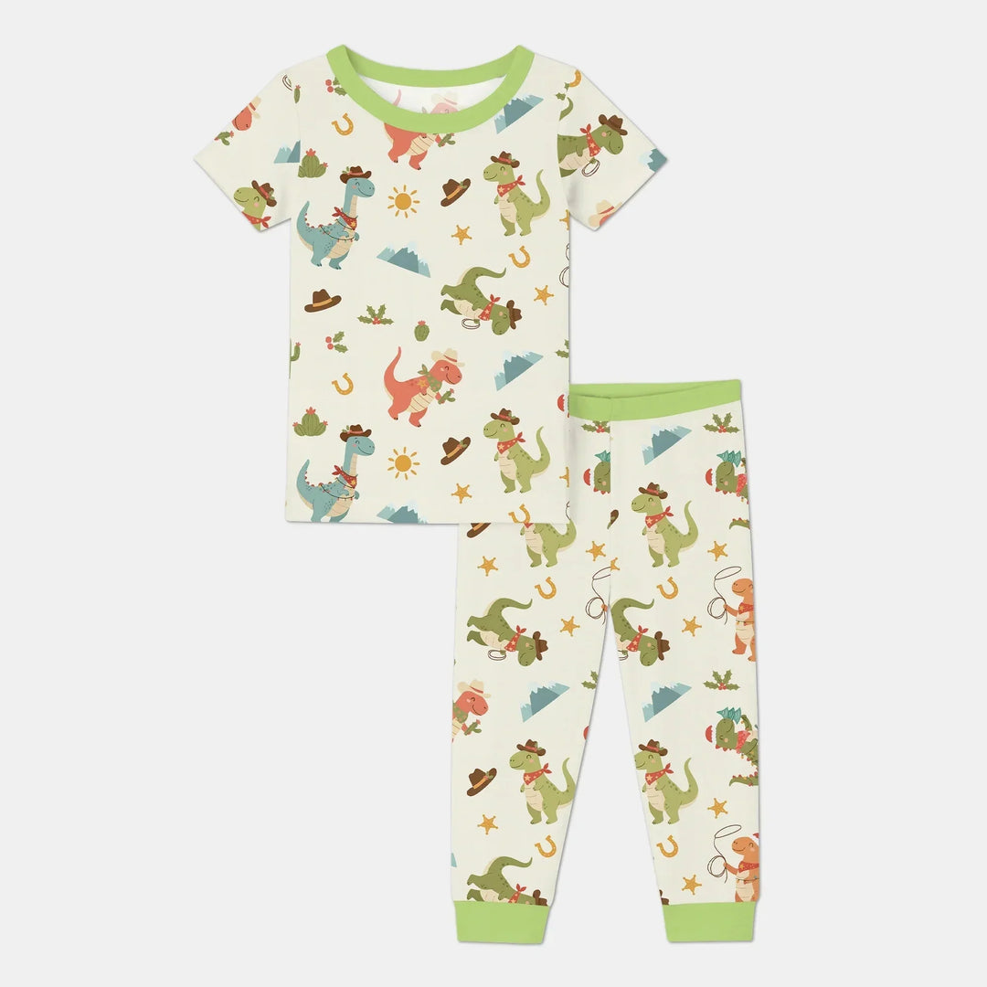Christmas Cowboy Dinosaur Two Piece Short Sleeve Pajama Set , Christmas Cowboy Dinosaur Two Piece Short Sleeve Pajama Set - 12-18M