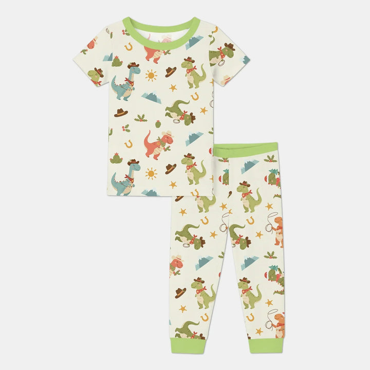 Christmas Cowboy Dinosaur Two Piece Short Sleeve Pajama Set , Christmas Cowboy Dinosaur Two Piece Short Sleeve Pajama Set - 12-18M