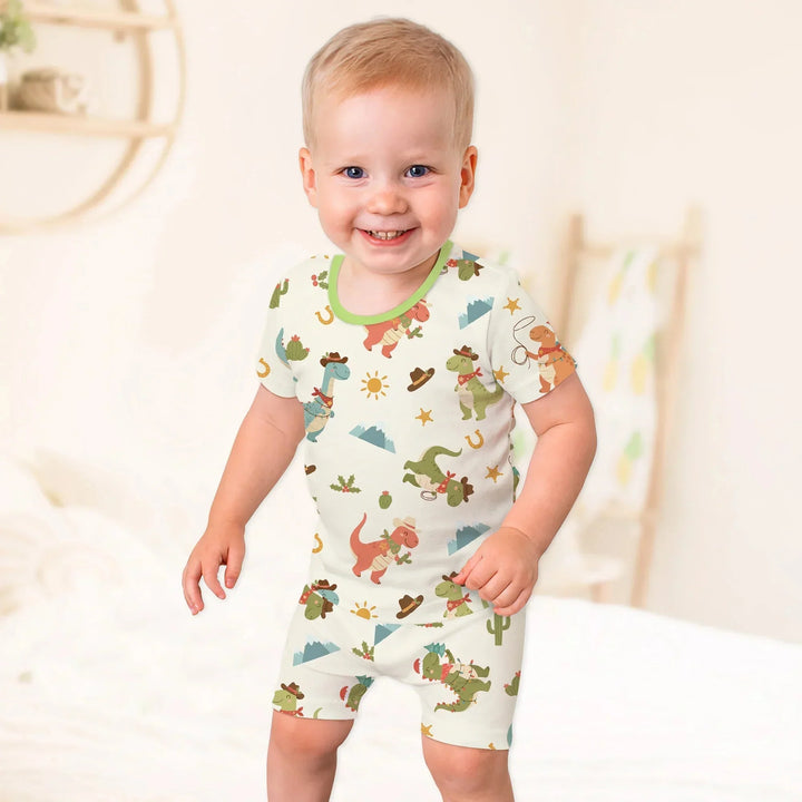 Christmas Cowboy Dinosaur Two Piece Short Sleeve Shorts Pajama Set , Christmas Cowboy Dinosaur Two Piece Short Sleeve Shorts Pajama Set - 12-18M