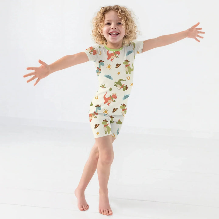 Christmas Cowboy Dinosaur Two Piece Short Sleeve Shorts Pajama Set , Christmas Cowboy Dinosaur Two Piece Short Sleeve Shorts Pajama Set - 12-18M