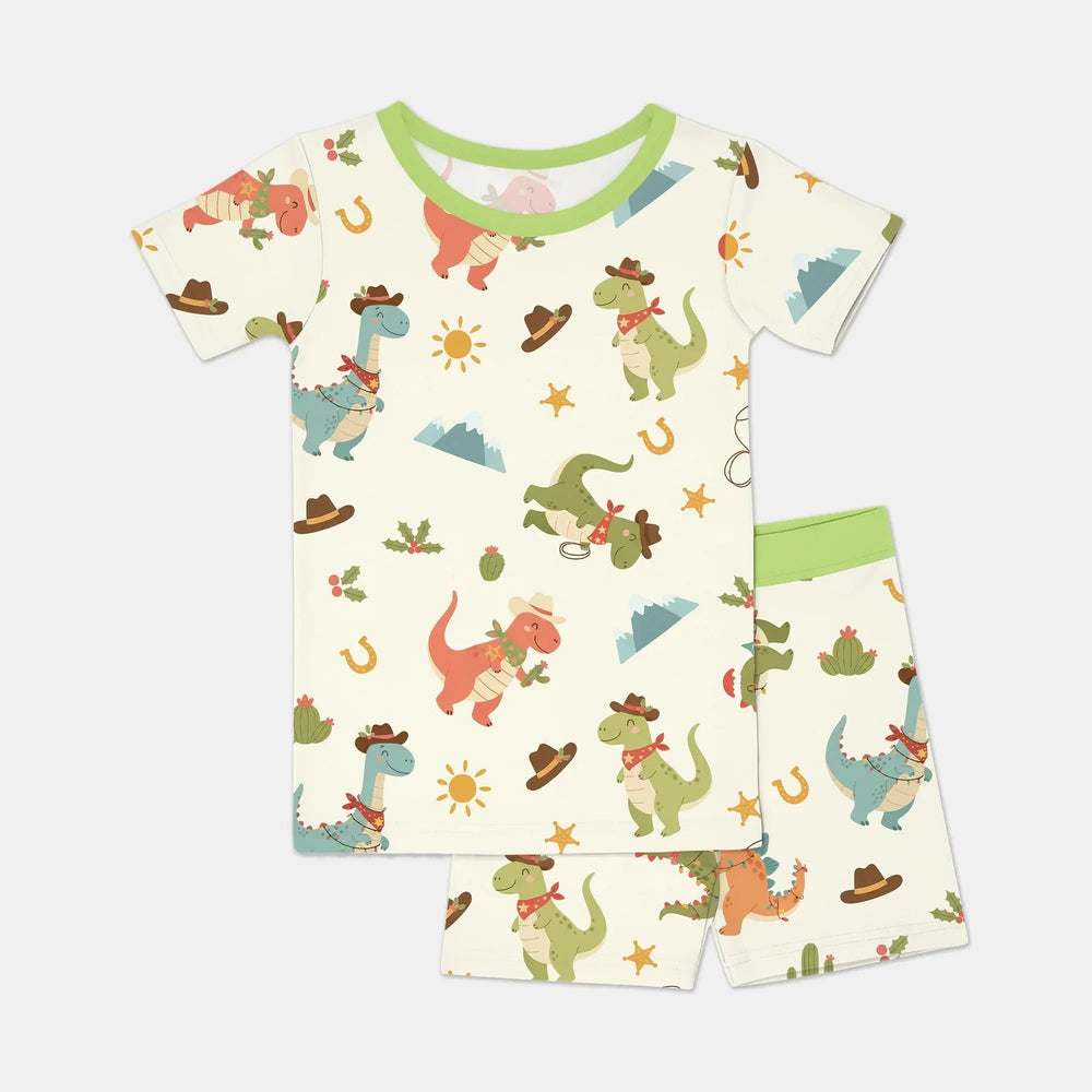 Christmas Cowboy Dinosaur Two Piece Short Sleeve Shorts Pajama Set , Christmas Cowboy Dinosaur Two Piece Short Sleeve Shorts Pajama Set - 12-18M