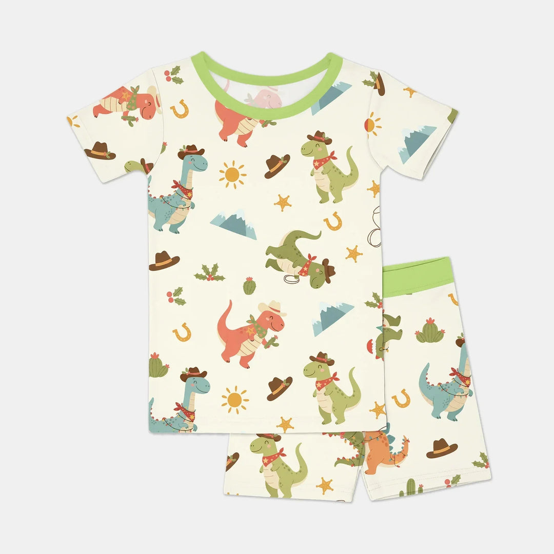 Christmas Cowboy Dinosaur Two Piece Short Sleeve Shorts Pajama Set , Christmas Cowboy Dinosaur Two Piece Short Sleeve Shorts Pajama Set - 12-18M