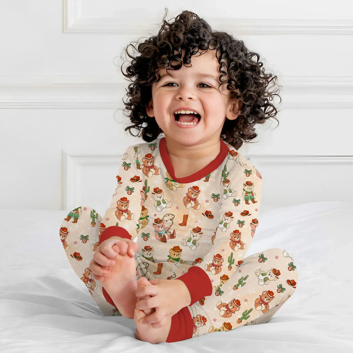 Christmas Cowboy Teddy Two Piece Long Sleeve Pajama Set , Christmas Cowboy Teddy Two Piece Long Sleeve Pajama Set - 12-18M