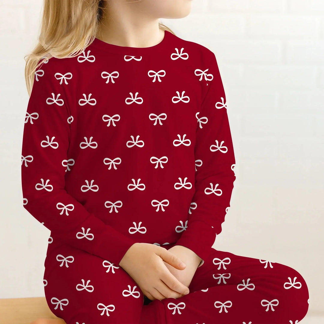 Christmas Cute Bows Two Piece Long Sleeve Pajama Set , Christmas Cute Bows Two Piece Long Sleeve Pajama Set - 12-18M