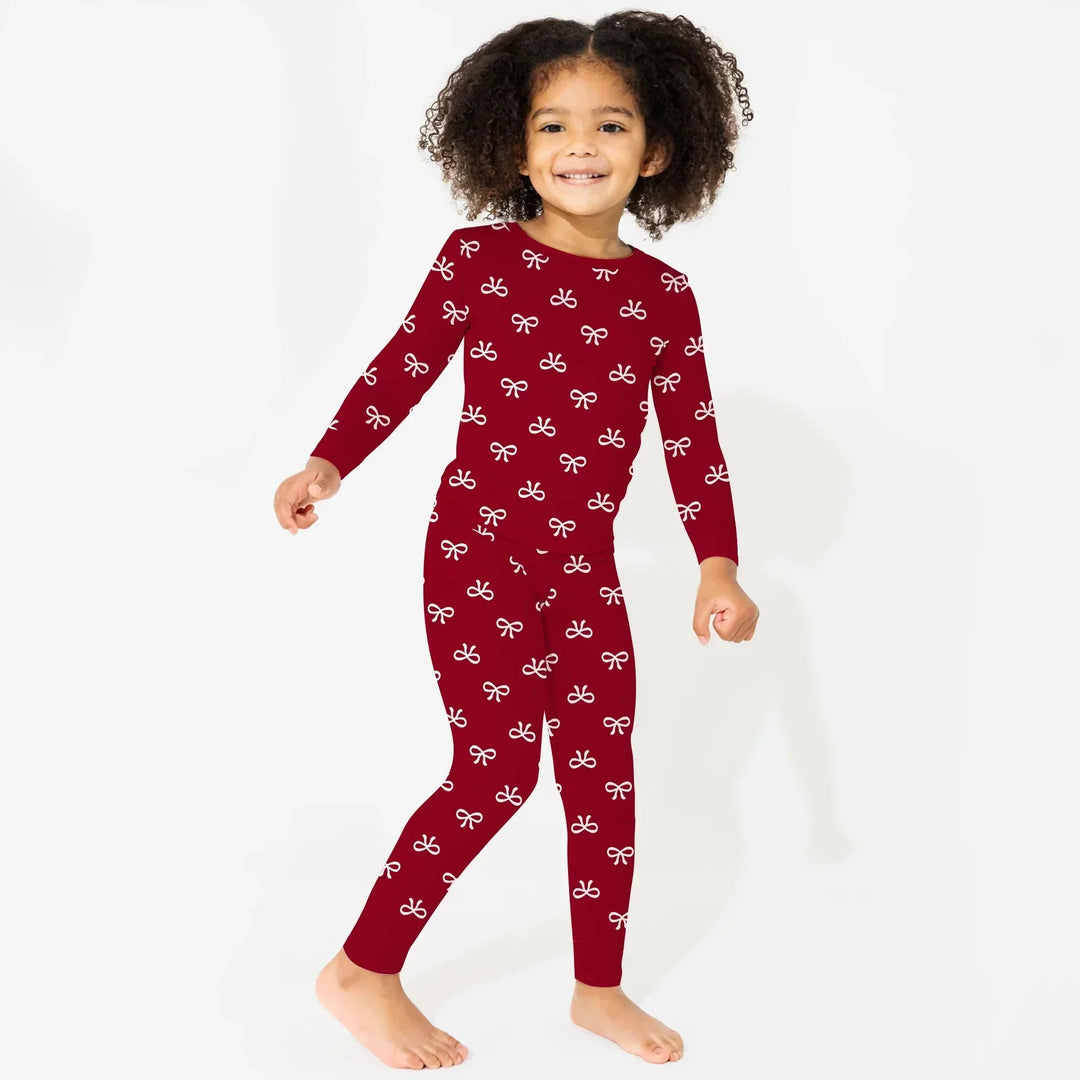 Christmas Cute Bows Two Piece Long Sleeve Pajama Set , Christmas Cute Bows Two Piece Long Sleeve Pajama Set - 12-18M