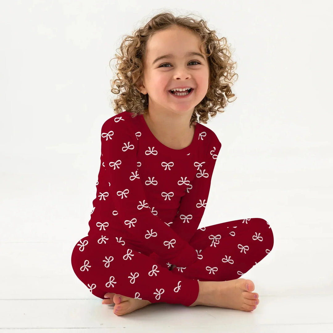 Christmas Cute Bows Two Piece Long Sleeve Pajama Set , Christmas Cute Bows Two Piece Long Sleeve Pajama Set - 12-18M