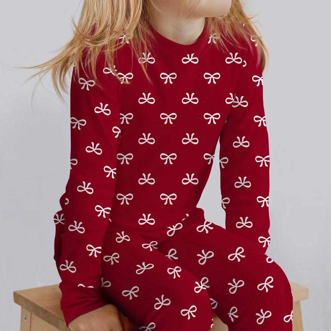 Christmas Cute Bows Two Piece Long Sleeve Pajama Set , Christmas Cute Bows Two Piece Long Sleeve Pajama Set - 12-18M