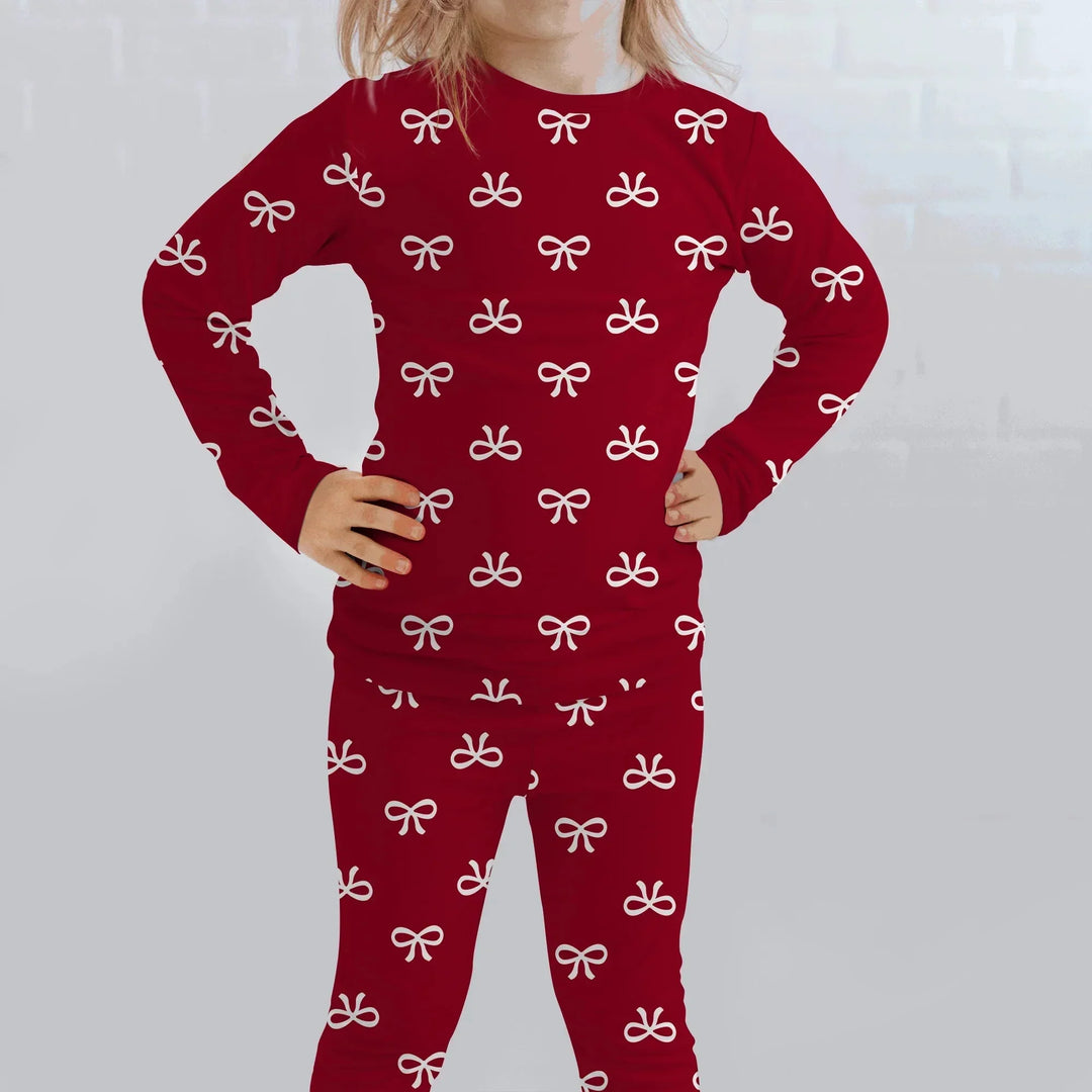 Christmas Cute Bows Two Piece Long Sleeve Pajama Set , Christmas Cute Bows Two Piece Long Sleeve Pajama Set - 12-18M