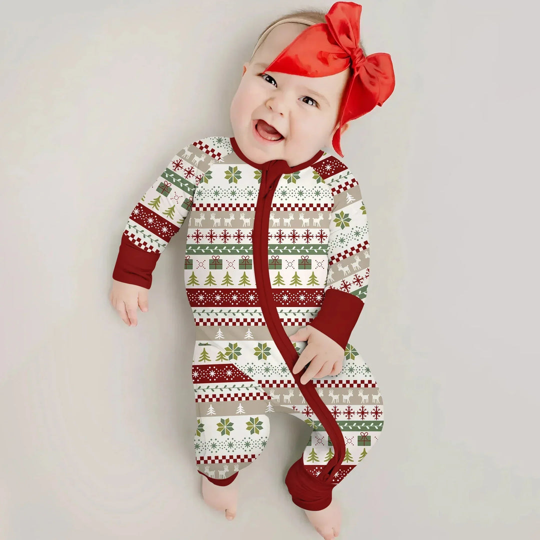 Christmas Fair Isle Red and Green Convertible Zippy , Christmas Fair Isle Red and Green Convertible Zippy - 0-3M