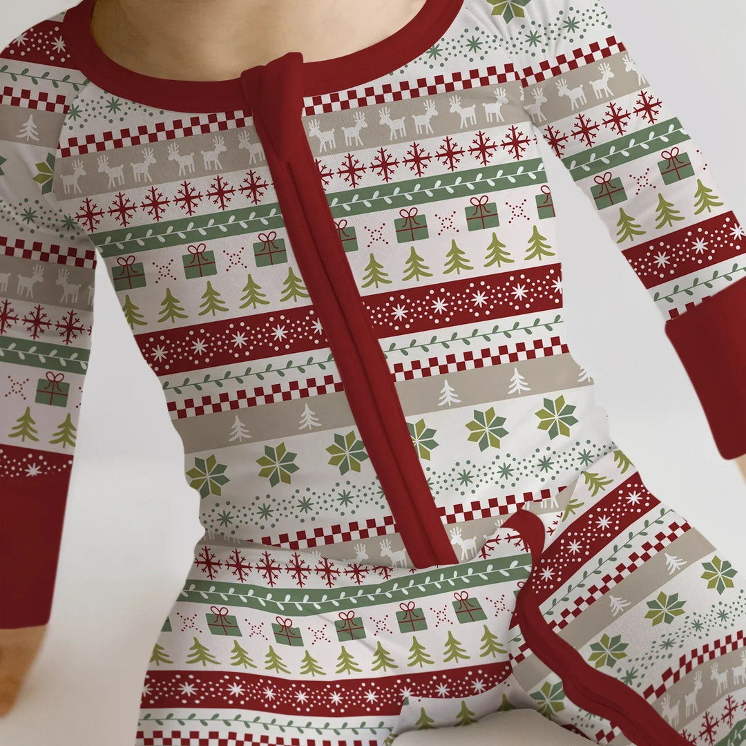 Christmas Fair Isle Red and Green Convertible Zippy , Christmas Fair Isle Red and Green Convertible Zippy - 0-3M
