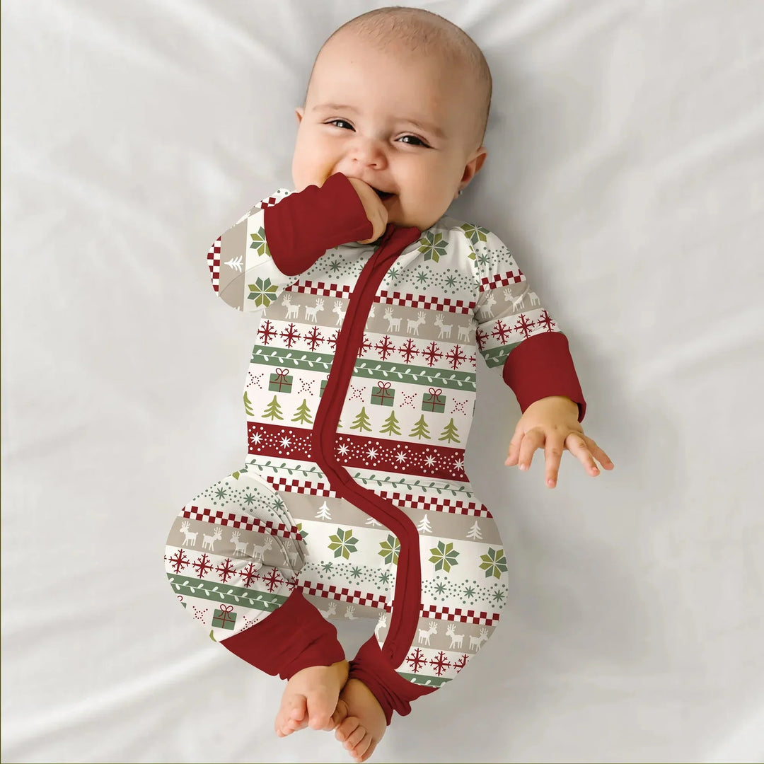Christmas Fair Isle Red and Green Convertible Zippy , Christmas Fair Isle Red and Green Convertible Zippy - 0-3M
