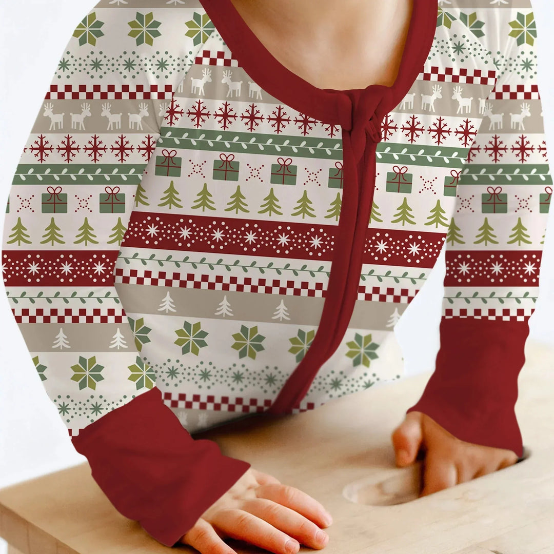 Christmas Fair Isle Red and Green Convertible Zippy , Christmas Fair Isle Red and Green Convertible Zippy - 0-3M