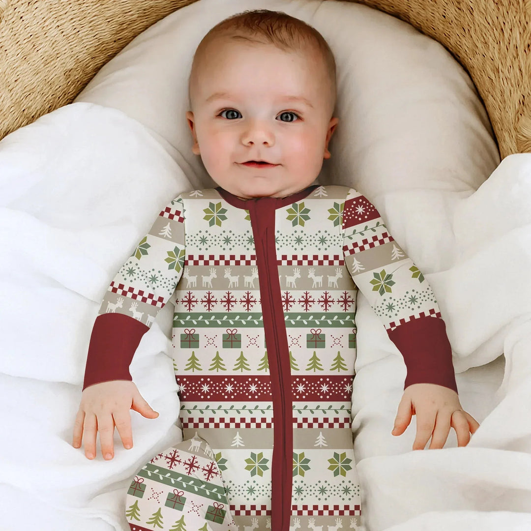 Christmas Fair Isle Red and Green Convertible Zippy , Christmas Fair Isle Red and Green Convertible Zippy - 0-3M