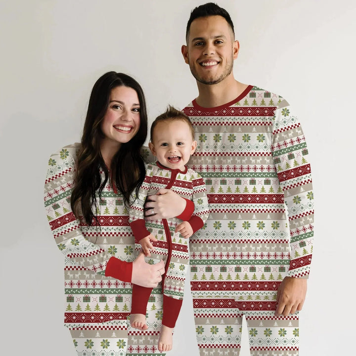 Christmas Fair Isle Red and Green Men's Pajama Set , Christmas Fair Isle Red and Green Men's Pajama Set - Only Shirt / XS