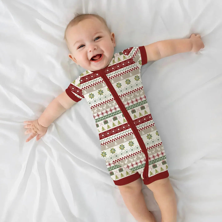 Christmas Fair Isle Red and Green Shorty Zippy , Christmas Fair Isle Red and Green Shorty Zippy - 0-3M