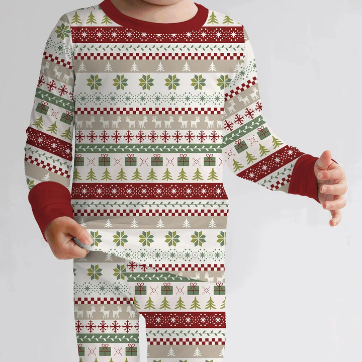 Christmas Fair Isle Red and Green Two Piece Long Sleeve Pajama Set , Christmas Fair Isle Red and Green Two Piece Long Sleeve Pajama Set - 12-18M