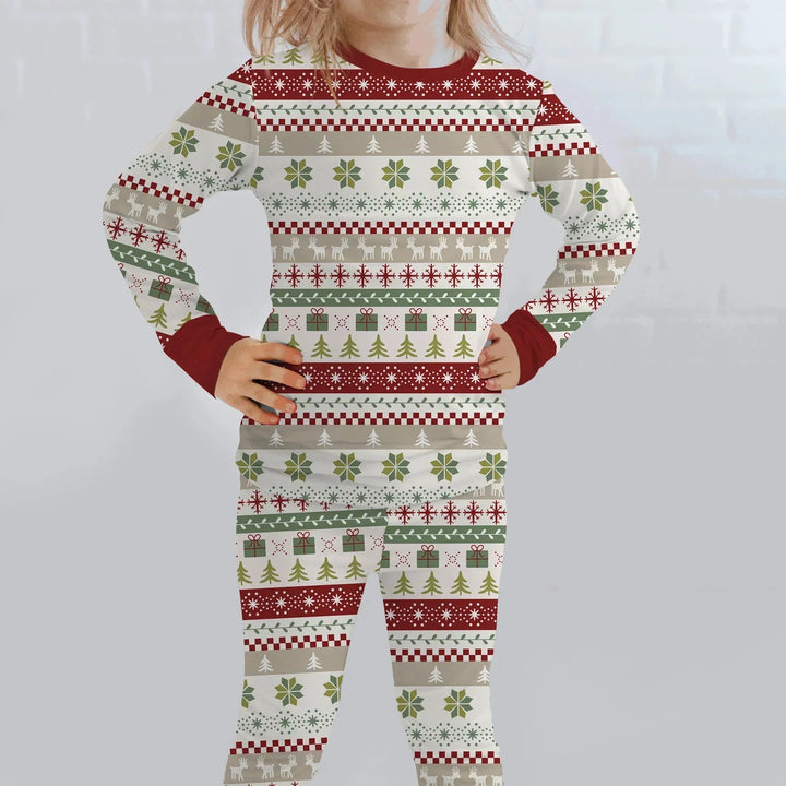 Christmas Fair Isle Red and Green Two Piece Long Sleeve Pajama Set , Christmas Fair Isle Red and Green Two Piece Long Sleeve Pajama Set - 12-18M
