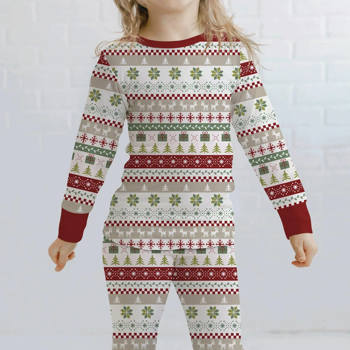 Christmas Fair Isle Red and Green Two Piece Long Sleeve Pajama Set , Christmas Fair Isle Red and Green Two Piece Long Sleeve Pajama Set - 12-18M
