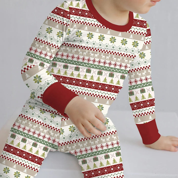 Christmas Fair Isle Red and Green Two Piece Long Sleeve Pajama Set , Christmas Fair Isle Red and Green Two Piece Long Sleeve Pajama Set - 12-18M