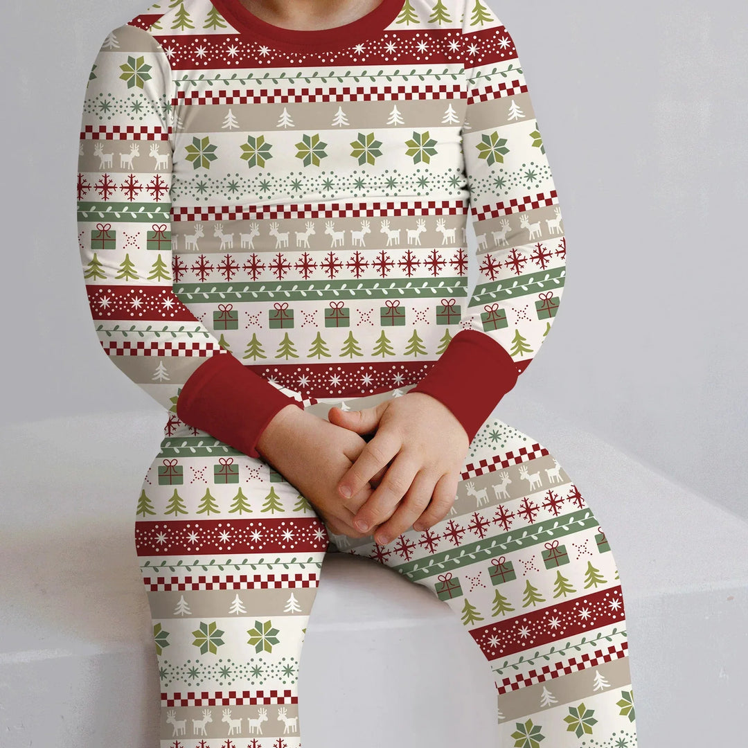 Christmas Fair Isle Red and Green Two Piece Long Sleeve Pajama Set , Christmas Fair Isle Red and Green Two Piece Long Sleeve Pajama Set - 12-18M