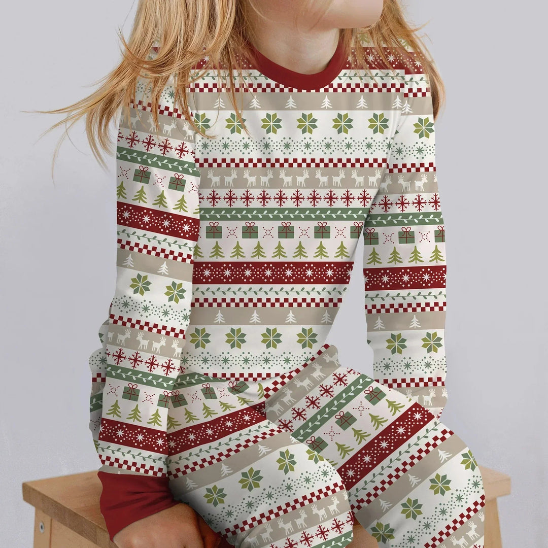 Christmas Fair Isle Red and Green Two Piece Long Sleeve Pajama Set , Christmas Fair Isle Red and Green Two Piece Long Sleeve Pajama Set - 12-18M