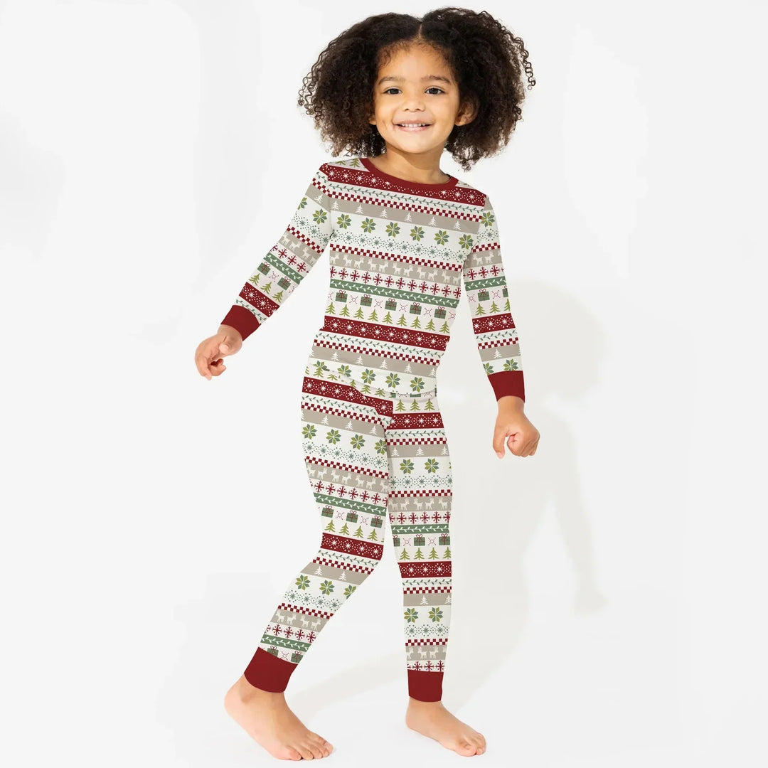 Christmas Fair Isle Red and Green Two Piece Long Sleeve Pajama Set , Christmas Fair Isle Red and Green Two Piece Long Sleeve Pajama Set - 12-18M