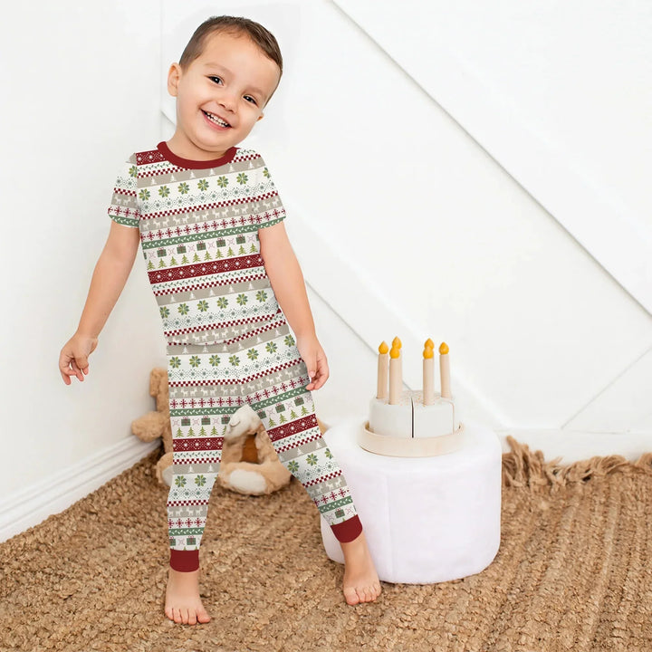 Christmas Fair Isle Red and Green Two Piece Short Sleeve Pajama Set , Christmas Fair Isle Red and Green Two Piece Short Sleeve Pajama Set - 12-18M