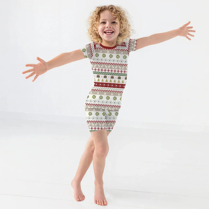 Christmas Fair Isle Red and Green Two Piece Short Sleeve Shorts Pajama Set , Christmas Fair Isle Red and Green Two Piece Short Sleeve Shorts Pajama Set - 12-18M