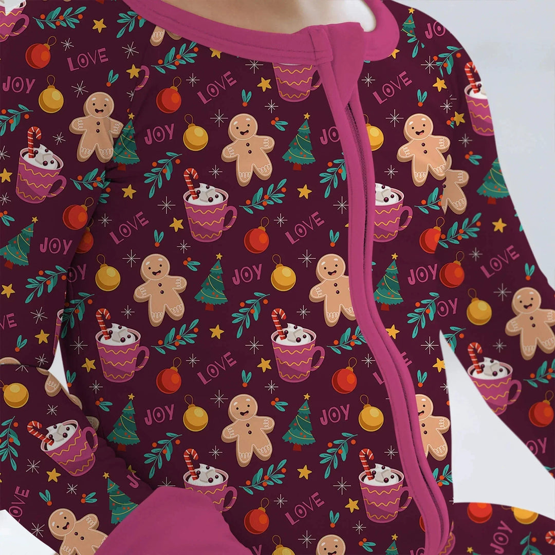 Christmas Ginger Bread Convertible Zippered Romper , Christmas Ginger Bread Convertible Zippered Romper - Newborn