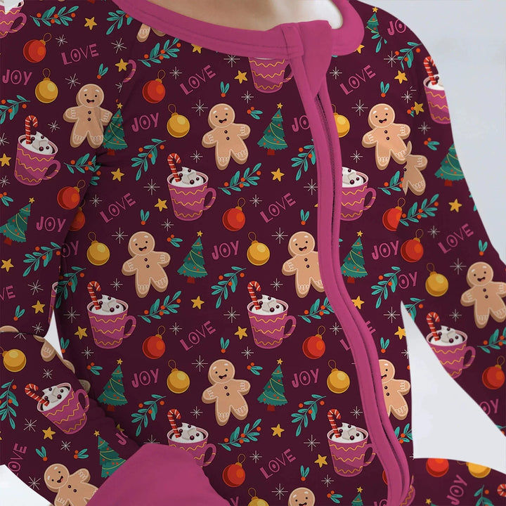Christmas Ginger Bread Convertible Zippered Romper , Christmas Ginger Bread Convertible Zippered Romper - Newborn
