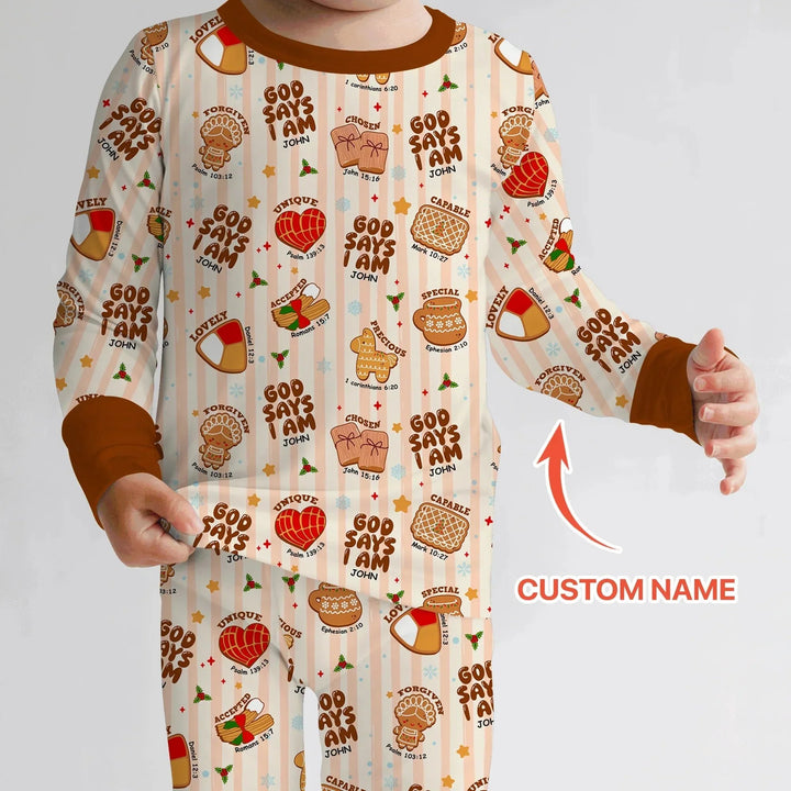 Christmas Mexican Cookies Custom Name For Boys Two Piece Long Sleeve Pajama Set , Christmas Mexican Cookies Custom Name For Boys Two Piece Long Sleeve Pajama Set - 12-18M
