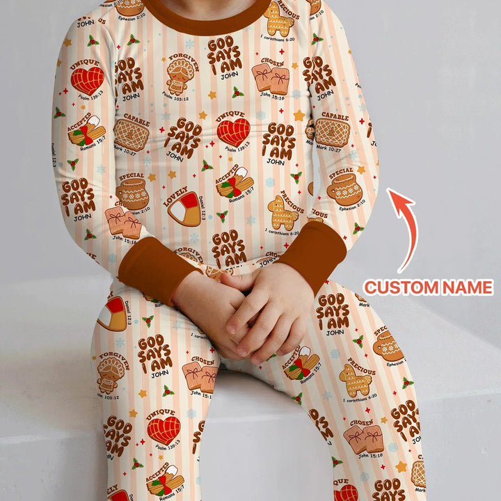 Christmas Mexican Cookies Custom Name For Boys Two Piece Long Sleeve Pajama Set , Christmas Mexican Cookies Custom Name For Boys Two Piece Long Sleeve Pajama Set - 12-18M