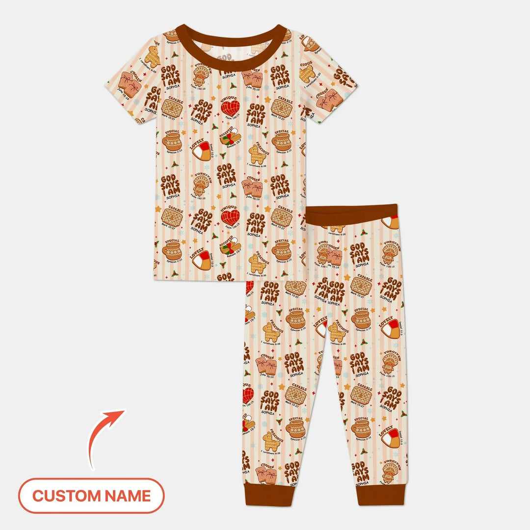 Christmas Mexican Cookies Custom Name For Boys Two Piece Short Sleeve Pajama Set , Christmas Mexican Cookies Custom Name For Boys Two Piece Short Sleeve Pajama Set - 12-18M