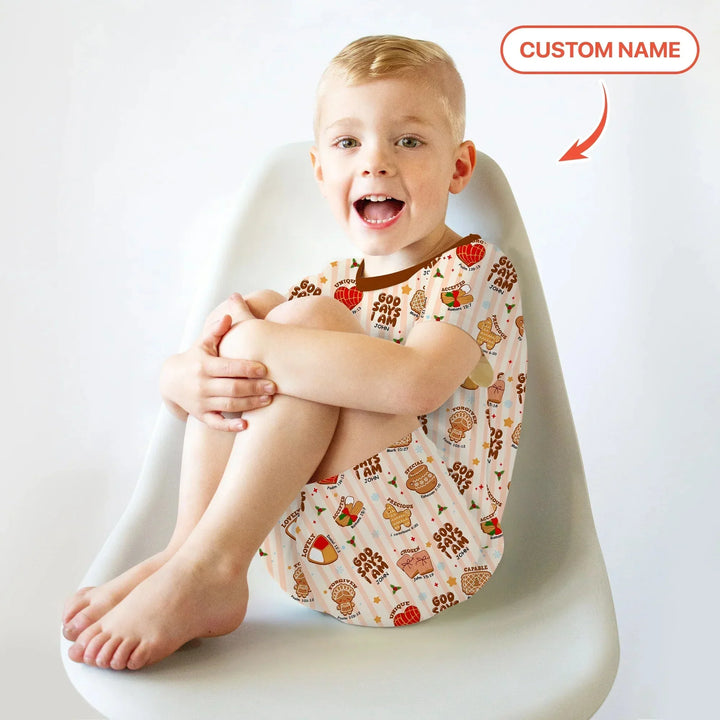 Christmas Mexican Cookies Custom Name For Boys Two Piece Short Sleeve Shorts Pajama Set , Christmas Mexican Cookies Custom Name For Boys Two Piece Short Sleeve Shorts Pajama Set - 12-18M