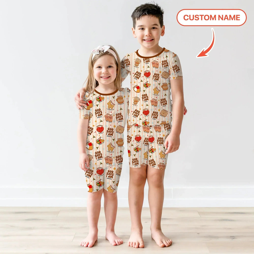 Christmas Mexican Cookies Custom Name For Girls Two Piece Short Sleeve Pajama Set , Christmas Mexican Cookies Custom Name For Girls Two Piece Short Sleeve Pajama Set - 12-18M