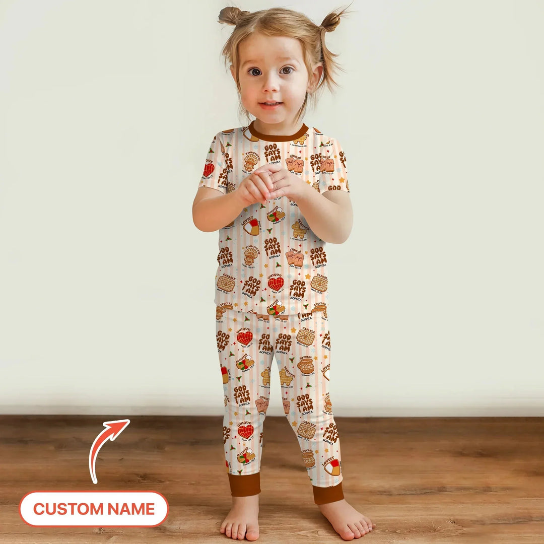 Christmas Mexican Cookies Custom Name For Girls Two Piece Short Sleeve Pajama Set , Christmas Mexican Cookies Custom Name For Girls Two Piece Short Sleeve Pajama Set - 12-18M